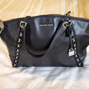 Michael Kors Sadie Black Top Zip Large Leather Satchel NWT